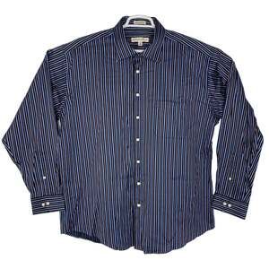 Pronto Uomo Mens 2XLT Blue Brown Striped Cotton Long Sleeve Button Shirt